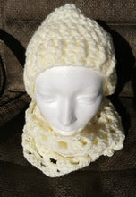 Load image into Gallery viewer, Soft Cocoon Shrug Set, Off White, Hygge Bolero Set, Beige Shrug, Hat & Cowl Set