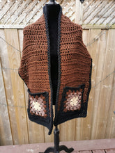 Load image into Gallery viewer, Brown Scarf for Him, Granny Square Scarf, Unisex Scarf, Scarf with Pockets