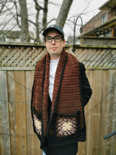 Load image into Gallery viewer, Brown Scarf for Him, Granny Square Scarf, Unisex Scarf, Scarf with Pockets