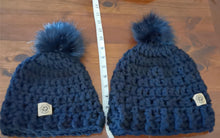 Load image into Gallery viewer, Mommy and Me Chunky Hats with Pompom Set, Adult and Child Hats, Handmade Hat Set