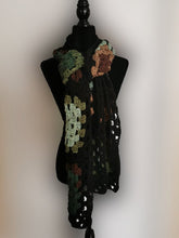 Load image into Gallery viewer, Long Green and Brown Scarf, Unisex Granny Square Scarf, Long Crochet Scarf