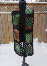 Load image into Gallery viewer, Long Green and Brown Scarf, Unisex Granny Square Scarf, Long Crochet Scarf