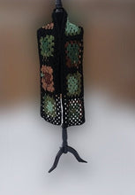 Load image into Gallery viewer, Long Green and Brown Scarf, Unisex Granny Square Scarf, Long Crochet Scarf