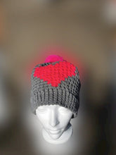 Load image into Gallery viewer, Chunky Hat with Heart, Large Adult Hat, Handmade crochet Heart Hat with Pompom