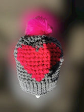 Load image into Gallery viewer, Chunky Hat with Heart, Large Adult Hat, Handmade crochet Heart Hat with Pompom