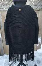 Load image into Gallery viewer, XL crochet Vest, Black Long Vest with fringe, 3XL - 6XL crochet Vest
