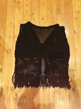 Load image into Gallery viewer, XL crochet Vest, Black Long Vest with fringe, 3XL - 6XL crochet Vest