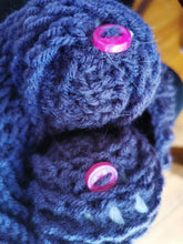 Load image into Gallery viewer, Chunky Hat with Purple Heart, Large Adult Hat, Handmade crochet Heart Hat with Pompoms