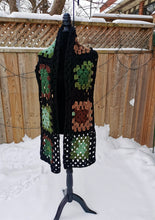 Load image into Gallery viewer, Long Green and Brown Scarf, Unisex Granny Square Scarf, Long Crochet Scarf