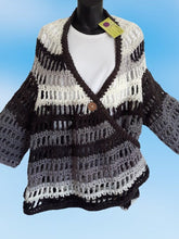 Load image into Gallery viewer, Plus Sized Cardigan, Black, White and Grey Ombre Long Cardigan