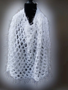 White Fun Fur PONCHO, Crochet Cowl, Crochet Wrap