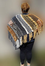 Load image into Gallery viewer, Long Tiramisu Diagonal Crochet Poncho, Poncho in Browns & Beige , Plus Sized Poncho - 1XL - 5XL
