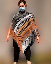 Load image into Gallery viewer, Long Tiramisu Diagonal Crochet Poncho, Poncho in Browns & Beige , Plus Sized Poncho - 1XL - 5XL
