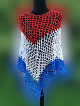 Load image into Gallery viewer, Red, White and Blue Diagonal Crochet Poncho
