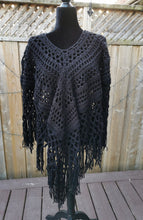 Load image into Gallery viewer, Black Poncho, PLUS Sized Crochet Poncho, Crochet Boho Top

