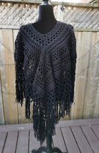 Load image into Gallery viewer, Black Poncho, PLUS Sized Crochet Poncho, Crochet Boho Top