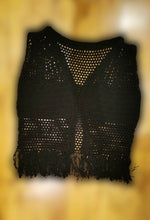 Load image into Gallery viewer, XL crochet Vest, Black Long Vest with fringe, 3XL - 6XL crochet Vest