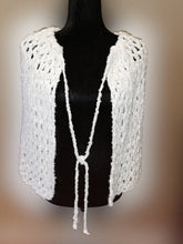 Load image into Gallery viewer, White Cape, Crochet White and Silver Poncho, Crochet Shawl