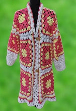 Load image into Gallery viewer, Granny Square Jacket, Crochet Cardigan Jacket, Long Flower Cardigan, Fairy Coat