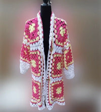 Load image into Gallery viewer, Granny Square Jacket, Crochet Cardigan Jacket, Long Flower Cardigan, Fairy Coat