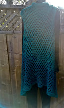 Load image into Gallery viewer, Teal Vest, Long Lacy Crochet Teal Duster