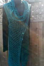 Load image into Gallery viewer, Teal Vest, Long Lacy Crochet Teal Duster