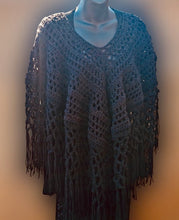 Load image into Gallery viewer, Black Poncho, PLUS Sized Crochet Poncho, Crochet Boho Top
