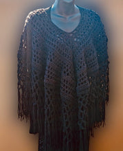 Load image into Gallery viewer, Black Poncho, PLUS Sized Crochet Poncho, Crochet Boho Top