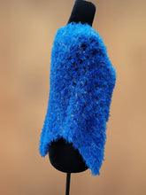 Load image into Gallery viewer, Crochet Blue and Gold Faux Fur Shawl, Crochet Cape