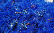 Load image into Gallery viewer, Crochet Blue and Gold Faux Fur Shawl, Crochet Cape