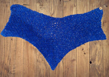 Load image into Gallery viewer, Crochet Blue and Gold Faux Fur Shawl, Crochet Cape