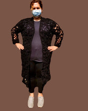 Load image into Gallery viewer, Black Ruana, Long Crochet Vest, 3XL-5XL Crochet Vest
