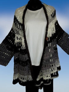 Plus Sized Cardigan, Black, White and Grey Ombre Long Cardigan