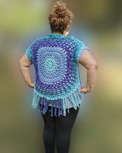 Load image into Gallery viewer, BLUE Mandela Circle Top, Crochet Vest, Crochet Cardigan