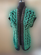 Load image into Gallery viewer, Open Lace Green and Black Crochet Vest
