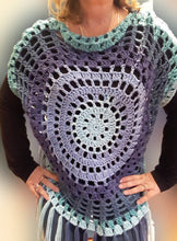 Load image into Gallery viewer, BLUE Mandela Circle Top, Crochet Vest, Crochet Cardigan