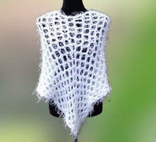 Load image into Gallery viewer, White Fun Fur PONCHO, Crochet Cowl, Crochet Wrap