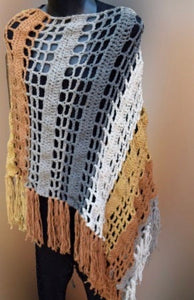Long Tiramisu Diagonal Crochet Poncho, Poncho in Browns & Beige , Plus Sized Poncho - 1XL - 5XL