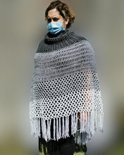 Load image into Gallery viewer, Long Asymmetrical Textured Grey Crochet Poncho, Plus Size Poncho