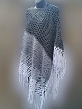 Load image into Gallery viewer, Long Asymmetrical Textured Grey Crochet Poncho, Plus Size Poncho
