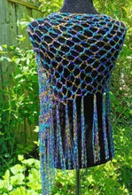 Load image into Gallery viewer, Purple, Teal & Green Crochet Poncho - Diagonal Poncho with fringe