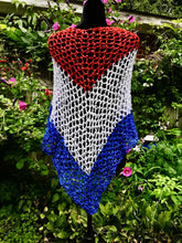 Load image into Gallery viewer, Red, White and Blue Diagonal Crochet Poncho