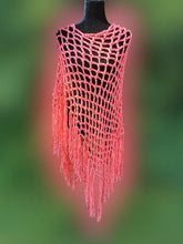 Load image into Gallery viewer, Peach Ribbon Diagonal Crochet Poncho