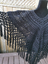 Load image into Gallery viewer, Black Poncho, PLUS Sized Crochet Poncho, Crochet Boho Top