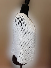 Load image into Gallery viewer, White Cape, Crochet White and Silver Poncho, Crochet Shawl