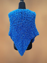 Load image into Gallery viewer, Crochet Blue and Gold Faux Fur Shawl, Crochet Cape