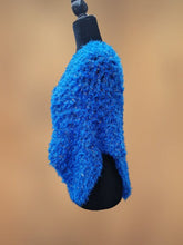 Load image into Gallery viewer, Crochet Blue and Gold Faux Fur Shawl, Crochet Cape
