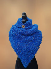 Load image into Gallery viewer, Crochet Blue and Gold Faux Fur Shawl, Crochet Cape