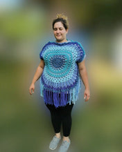 Load image into Gallery viewer, BLUE Mandela Circle Top, Crochet Vest, Crochet Cardigan