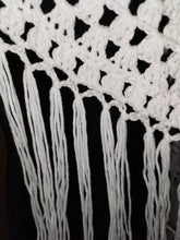 Load image into Gallery viewer, 1970's White Granny Square Crop Top with Fringe, White Beach Top, Crochet Festival Top